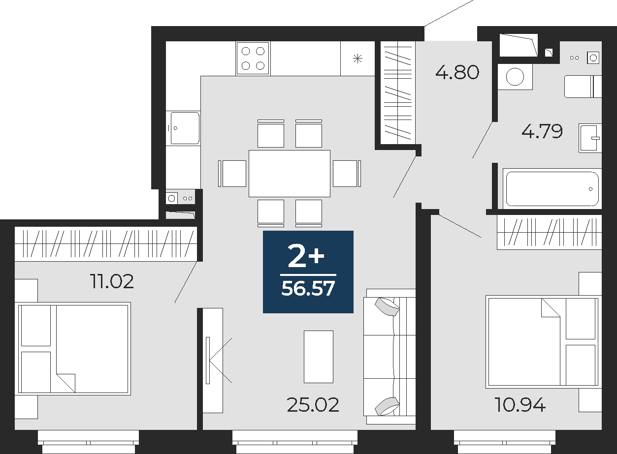 1-комнатная квартира в ЖК Бунинские кварталы на 4 этаже в 6 секции. Сдача в 2 кв. 2026 г.