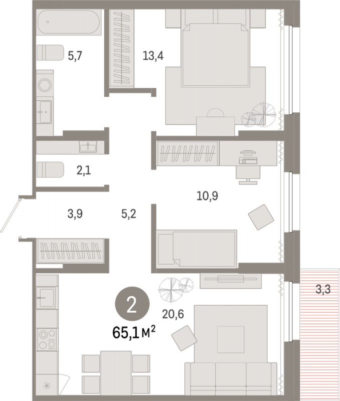 3-комнатная квартира с отделкой в ЖК Айвазовский City на 5 этаже в 7.4 секции. Сдача в 3 кв. 2026 г.