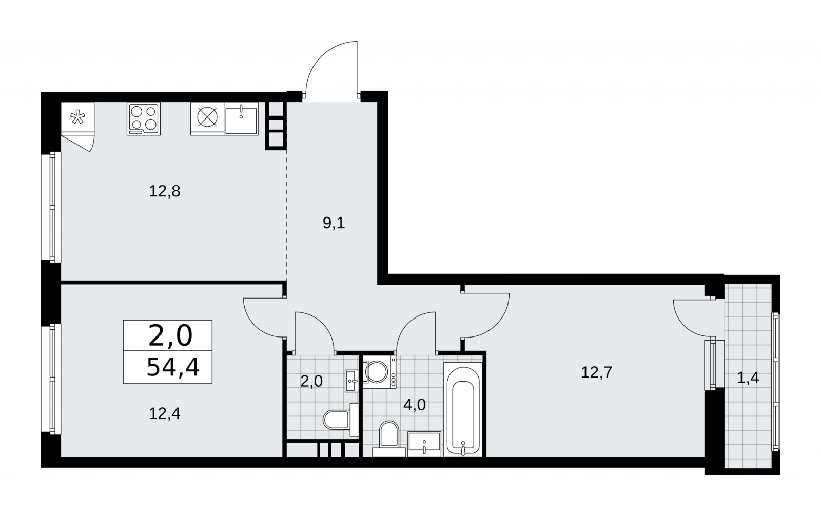 2-комнатная квартира в ЖК TERLE PARK на 3 этаже в 9 секции. Сдача в 4 кв. 2025 г.