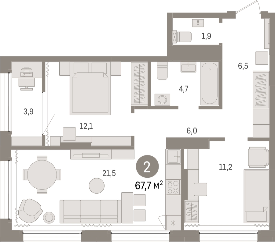 3-комнатная квартира в ЖК TERLE PARK на 12 этаже в 9 секции. Сдача в 4 кв. 2025 г.