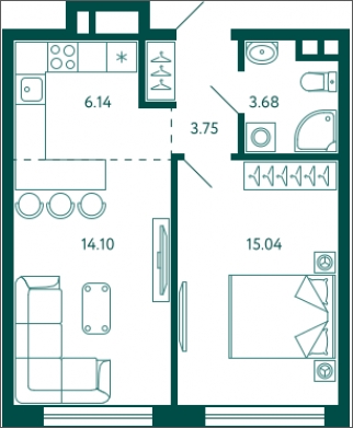 1-комнатная квартира (Студия) с отделкой в ЖК Бунинские кварталы на 8 этаже в 7 секции. Сдача в 2 кв. 2026 г.