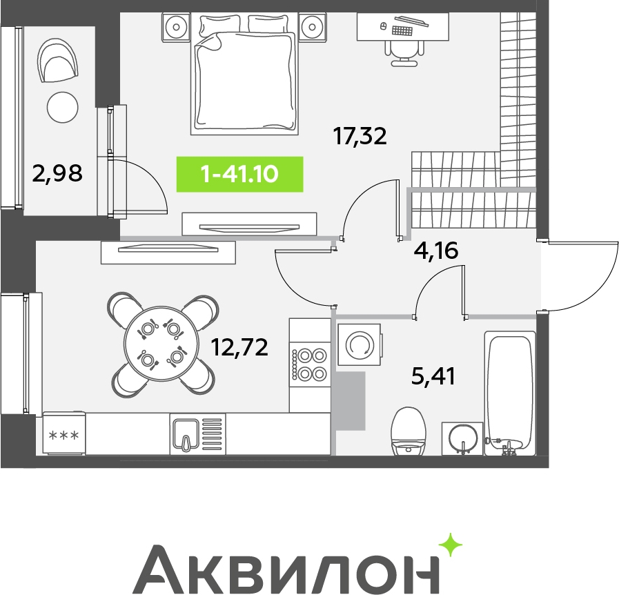 2-комнатная квартира в ЖК Небо на 4 этаже в 1 секции. Сдача в 2 кв. 2025 г.