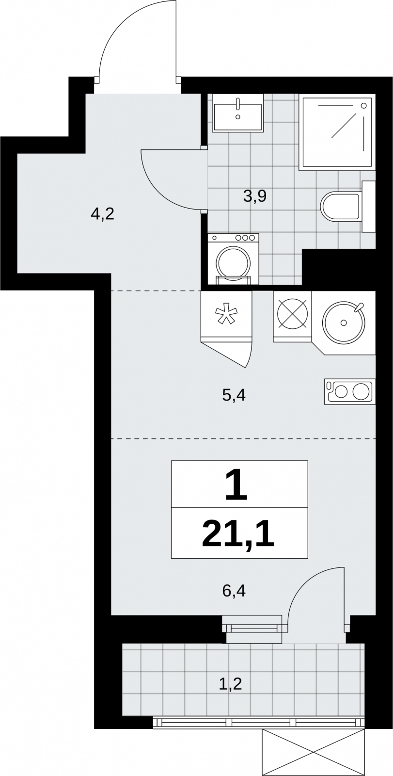 1-комнатная квартира в ЖК URAL на 9 этаже в 1 секции. Сдача в 4 кв. 2024 г.