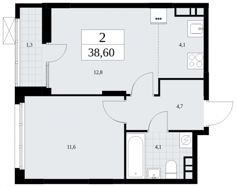 2-комнатная квартира в ЖК TERLE PARK на 10 этаже в 3 секции. Сдача в 4 кв. 2025 г.