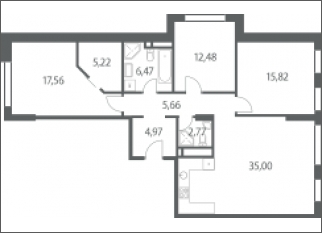3-комнатная квартира с отделкой в ЖК Лучи на 10 этаже в 1 секции. Сдача в 3 кв. 2024 г.