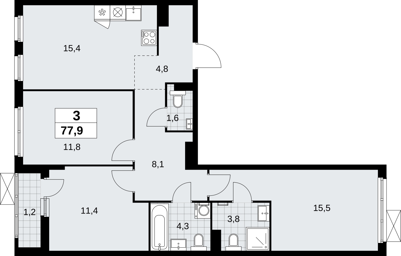 1-комнатная квартира в ЖК TERLE PARK на 16 этаже в 11 секции. Сдача в 4 кв. 2025 г.