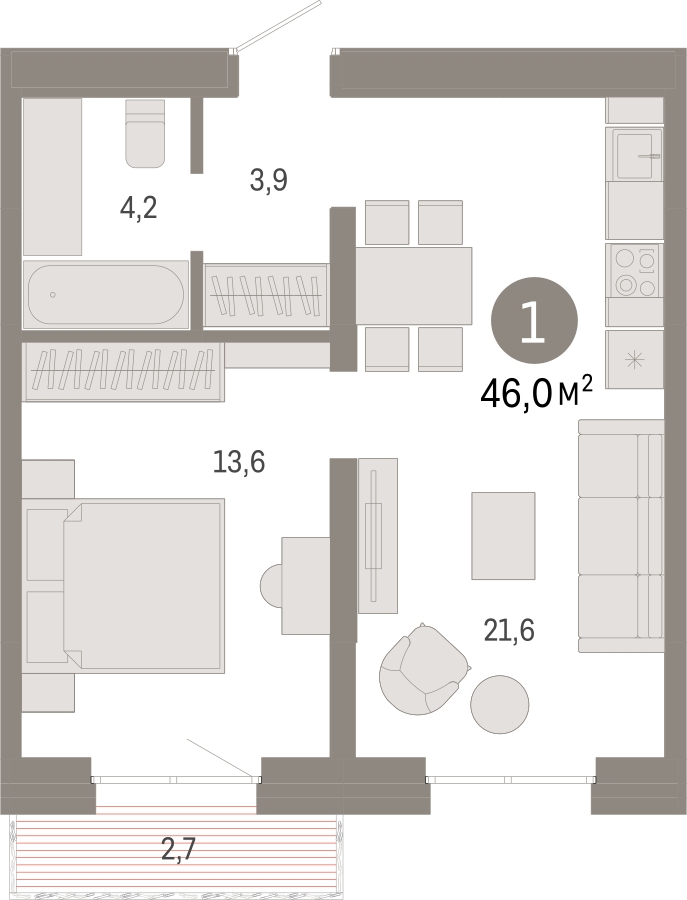 1-комнатная квартира в ЖК TERLE PARK на 10 этаже в 8 секции. Сдача в 4 кв. 2025 г.