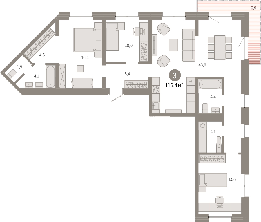 2-комнатная квартира в ЖК TERLE PARK на 21 этаже в 1 секции. Сдача в 4 кв. 2025 г.
