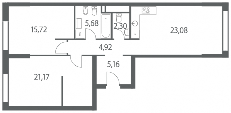 1-комнатная квартира в ЖК Новоград Павлино на 10 этаже в 4 секции. Сдача в 2 кв. 2022 г.