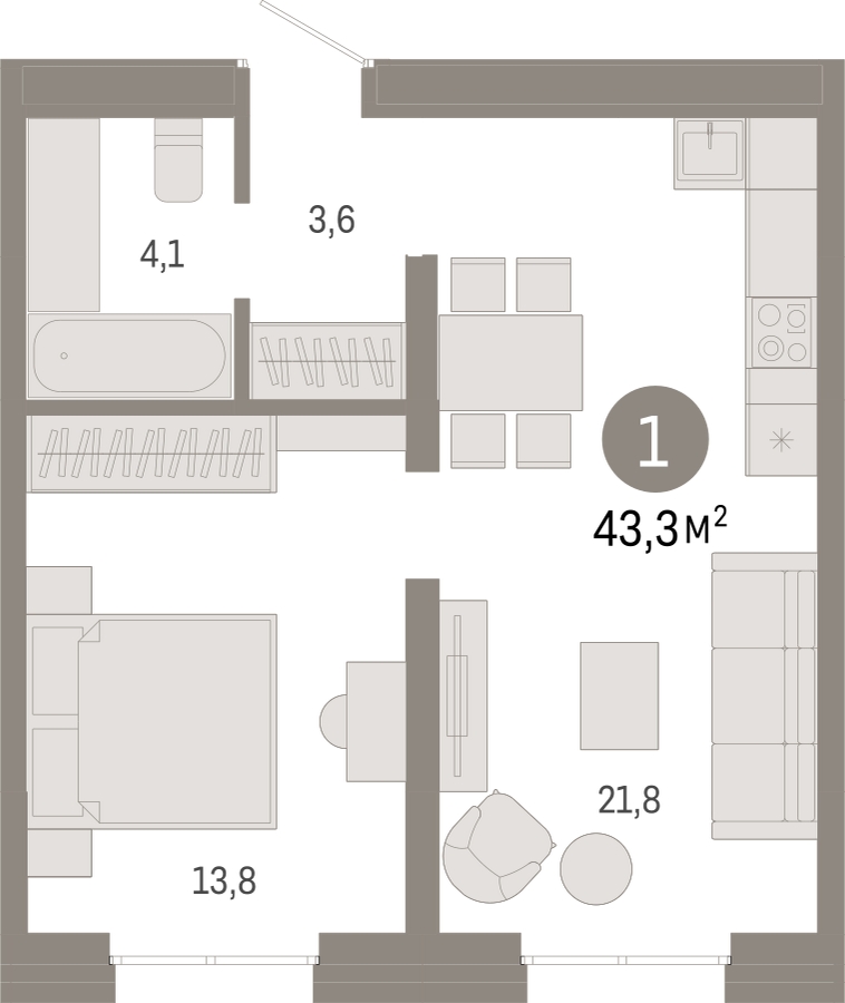 3-комнатная квартира в ЖК URAL на 20 этаже в 1 секции. Сдача в 4 кв. 2024 г.