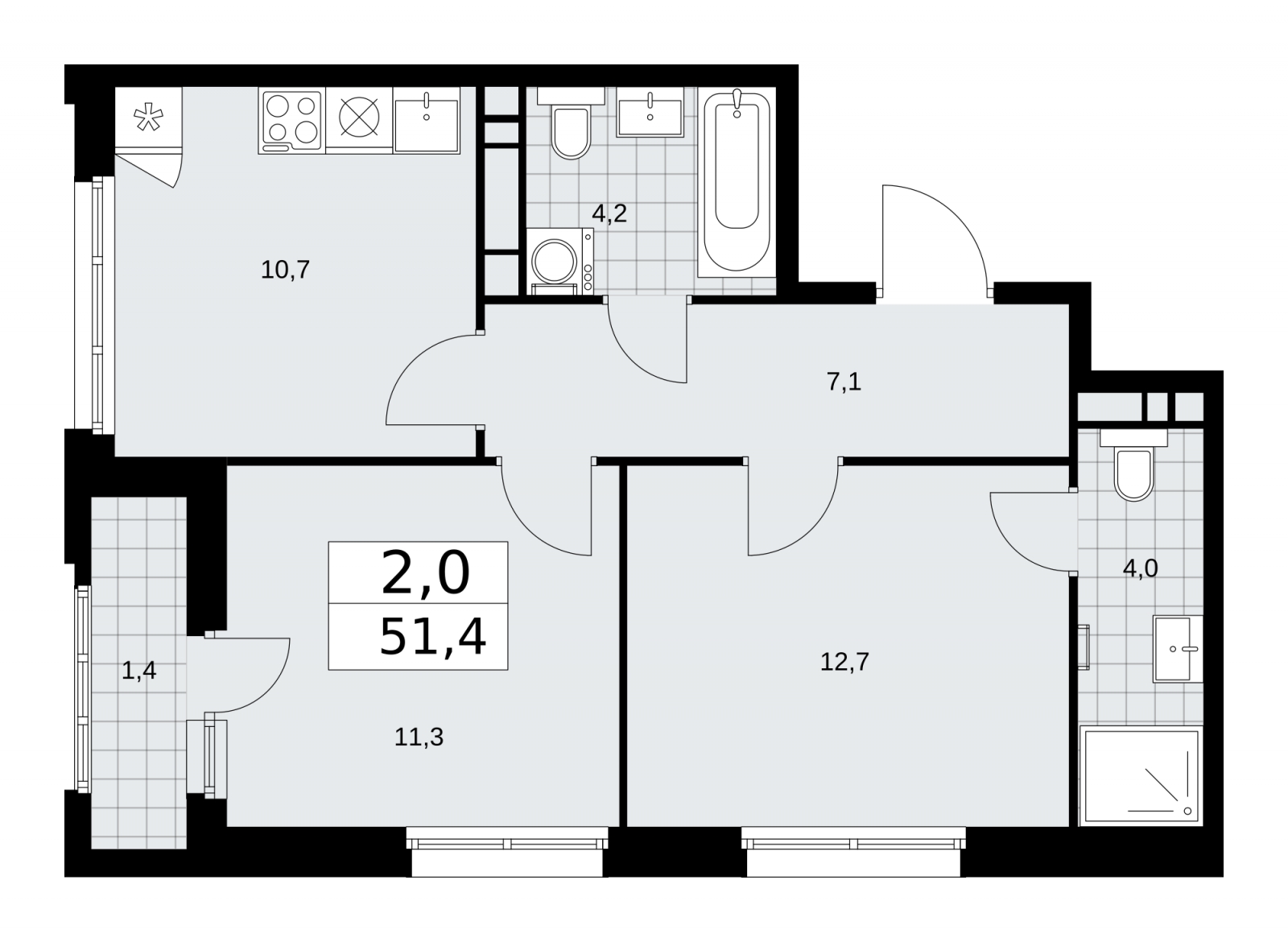 2-комнатная квартира в ЖК TERLE PARK на 15 этаже в 7 секции. Сдача в 4 кв. 2025 г.