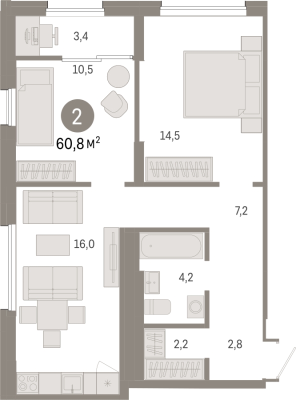 3-комнатная квартира в ЖК TERLE PARK на 5 этаже в 4 секции. Сдача в 4 кв. 2025 г.