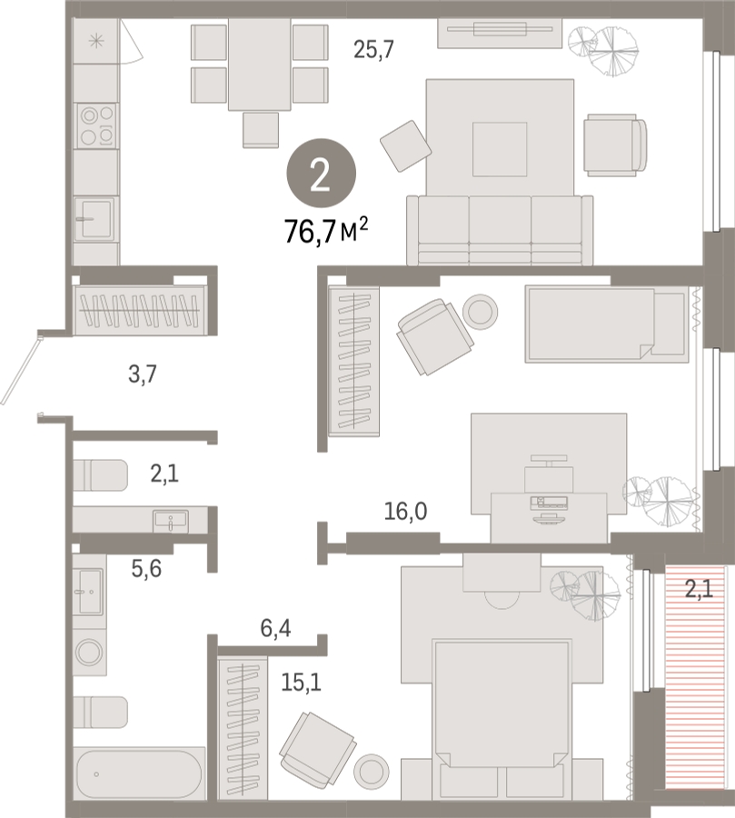 1-комнатная квартира в ЖК TERLE PARK на 7 этаже в 9 секции. Сдача в 4 кв. 2025 г.