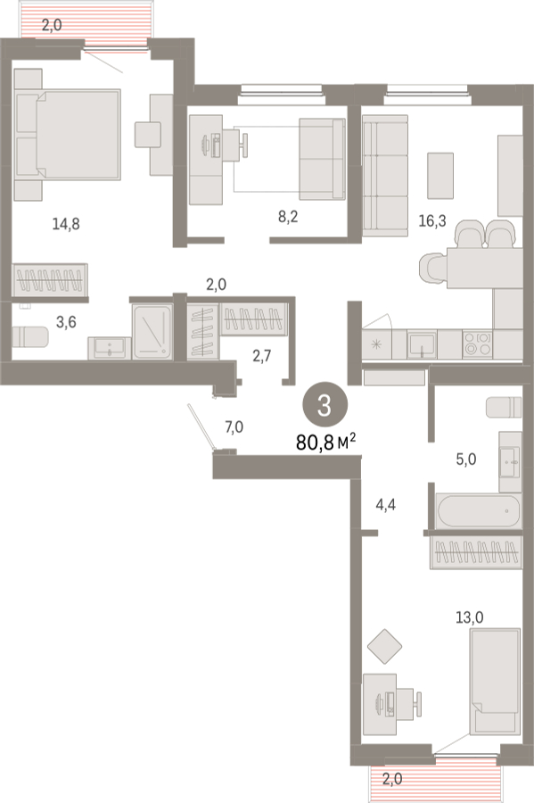 1-комнатная квартира с отделкой в ЖК Айвазовский City на 9 этаже в 7.1 секции. Сдача в 3 кв. 2026 г.