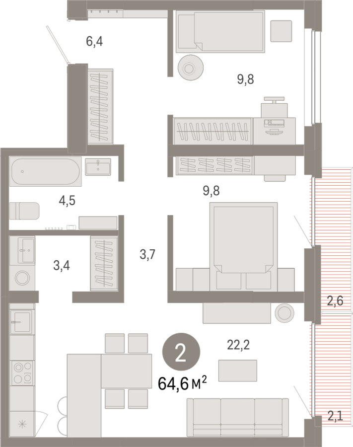 3-комнатная квартира с отделкой в ЖК Айвазовский City на 7 этаже в 7.1 секции. Сдача в 3 кв. 2026 г.