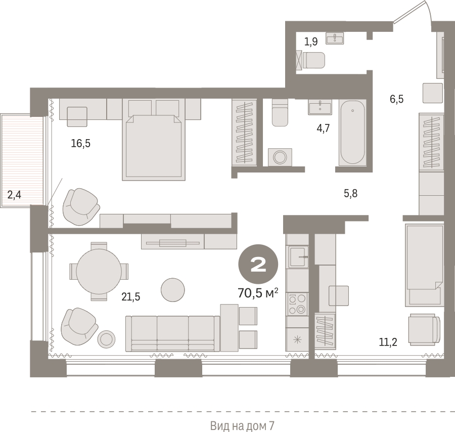 2-комнатная квартира в ЖК TERLE PARK на 11 этаже в 4 секции. Сдача в 4 кв. 2025 г.