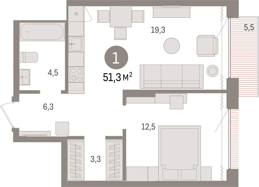 3-комнатная квартира в ЖК TERLE PARK на 11 этаже в 5 секции. Сдача в 4 кв. 2025 г.