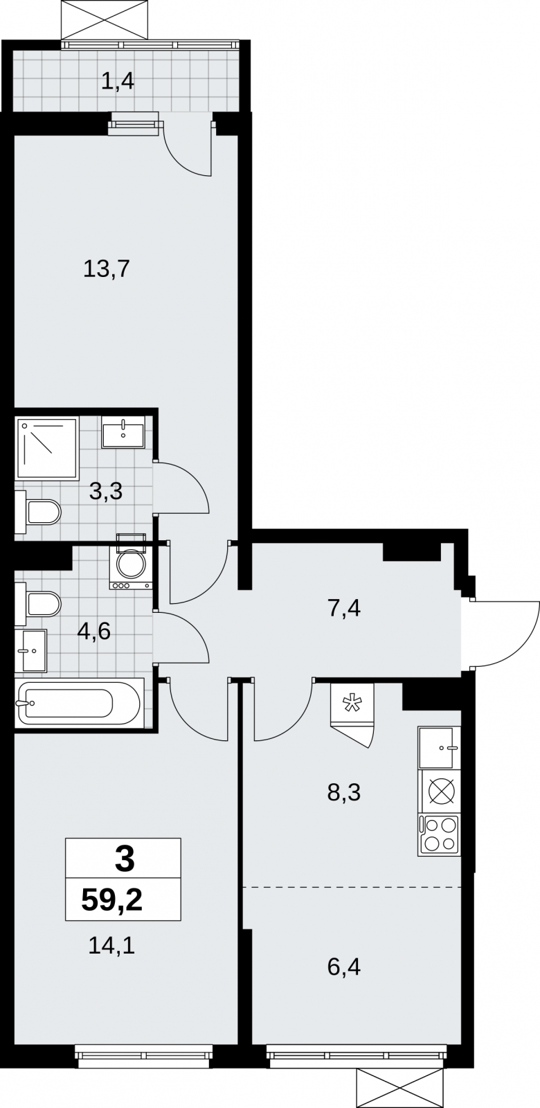 1-комнатная квартира в ЖК TERLE PARK на 3 этаже в 1 секции. Сдача в 4 кв. 2025 г.