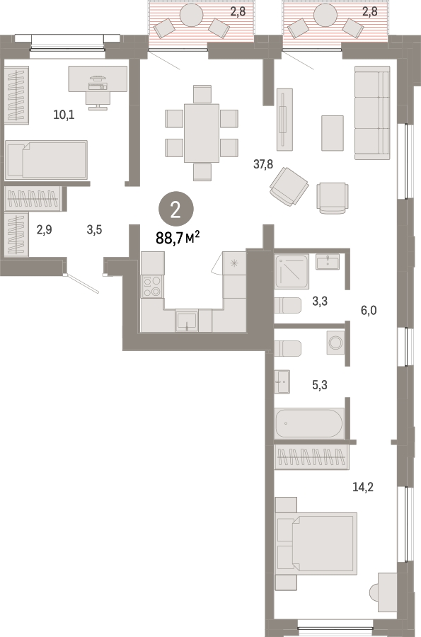 1-комнатная квартира в ЖК Небо на 2 этаже в 1 секции. Сдача в 2 кв. 2025 г.