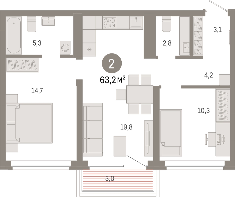 1-комнатная квартира в ЖК TERLE PARK на 4 этаже в 1 секции. Сдача в 4 кв. 2025 г.
