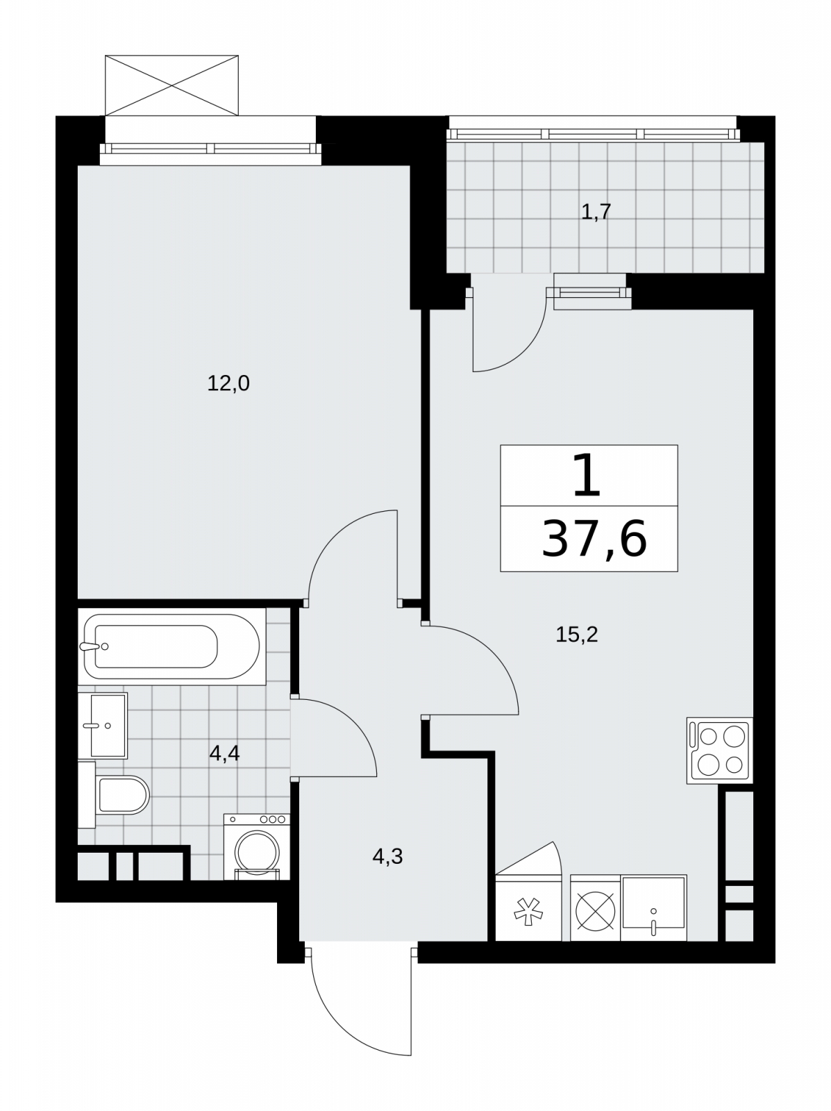1-комнатная квартира (Студия) в ЖК TERLE PARK на 4 этаже в 1 секции. Сдача в 4 кв. 2025 г.
