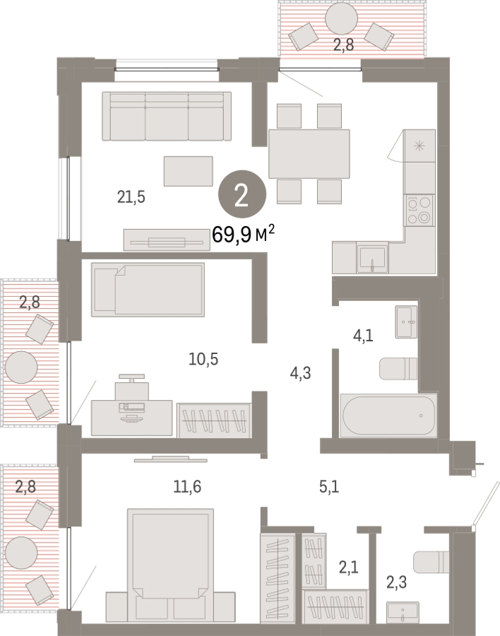 3-комнатная квартира в ЖК TERLE PARK на 6 этаже в 1 секции. Сдача в 4 кв. 2025 г.