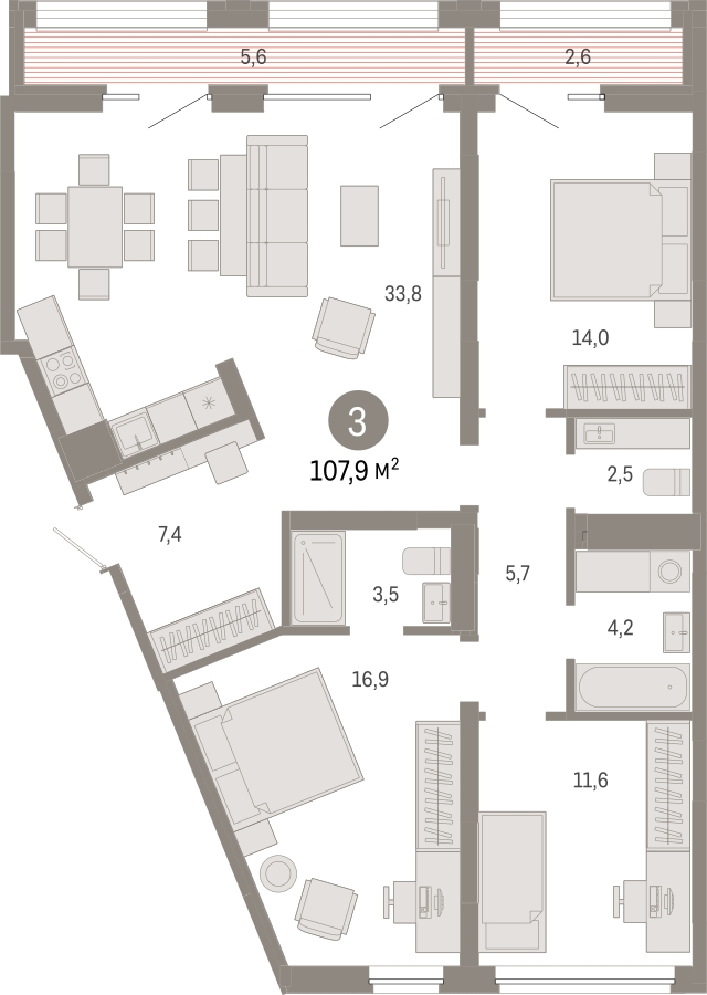 4-комнатная квартира с отделкой в ЖК Бунинские кварталы на 8 этаже в 1 секции. Сдача в 2 кв. 2026 г.