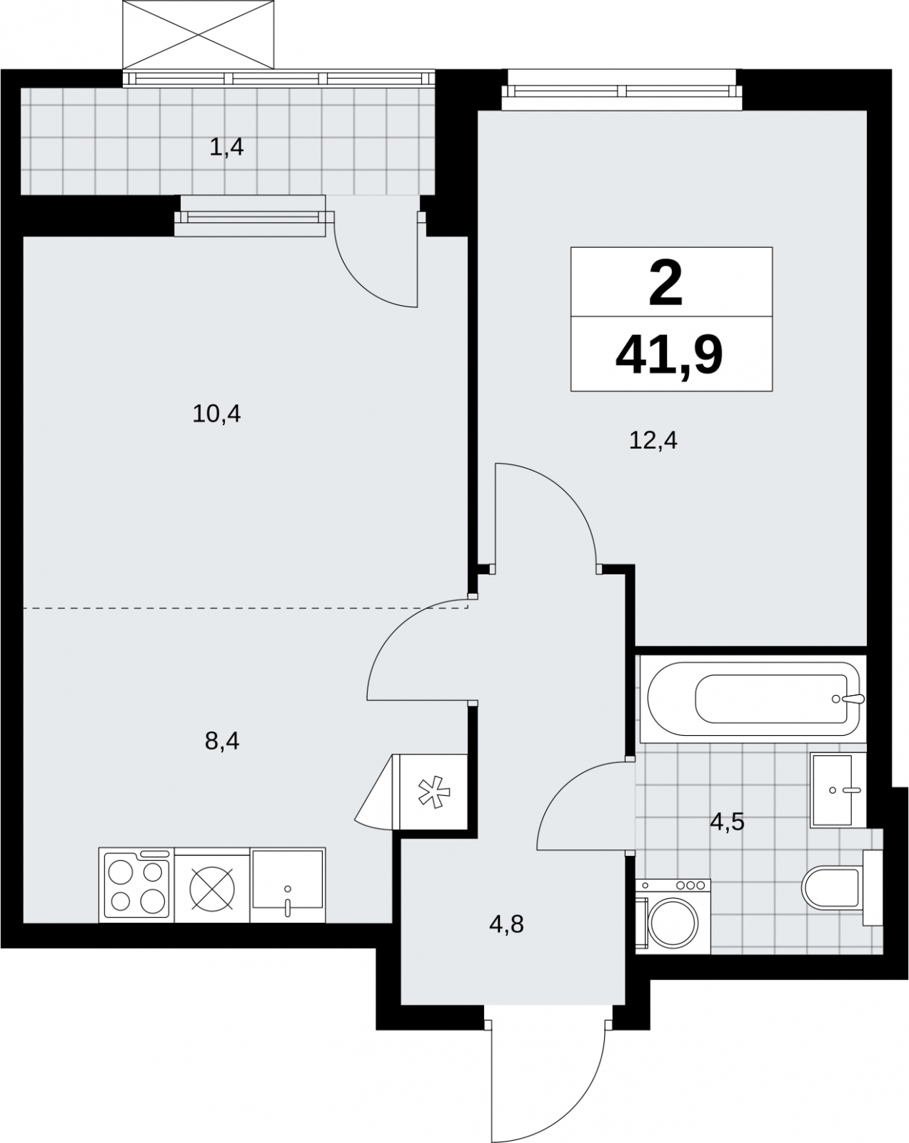 1-комнатная квартира с отделкой в ЖК Айвазовский City на 13 этаже в 7.2 секции. Сдача в 3 кв. 2026 г.