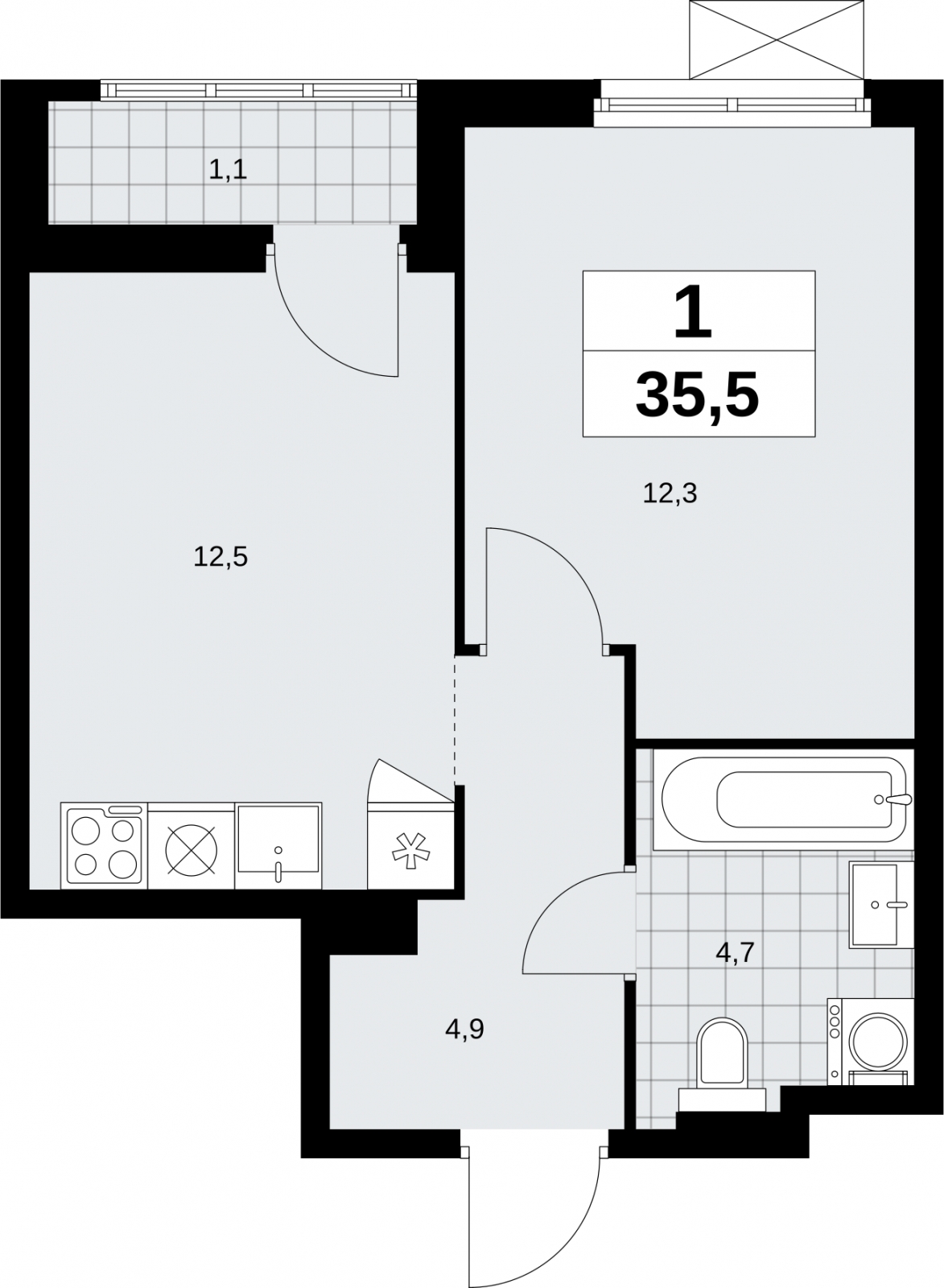 1-комнатная квартира с отделкой в ЖК Айвазовский City на 9 этаже в 7.2 секции. Сдача в 3 кв. 2026 г.