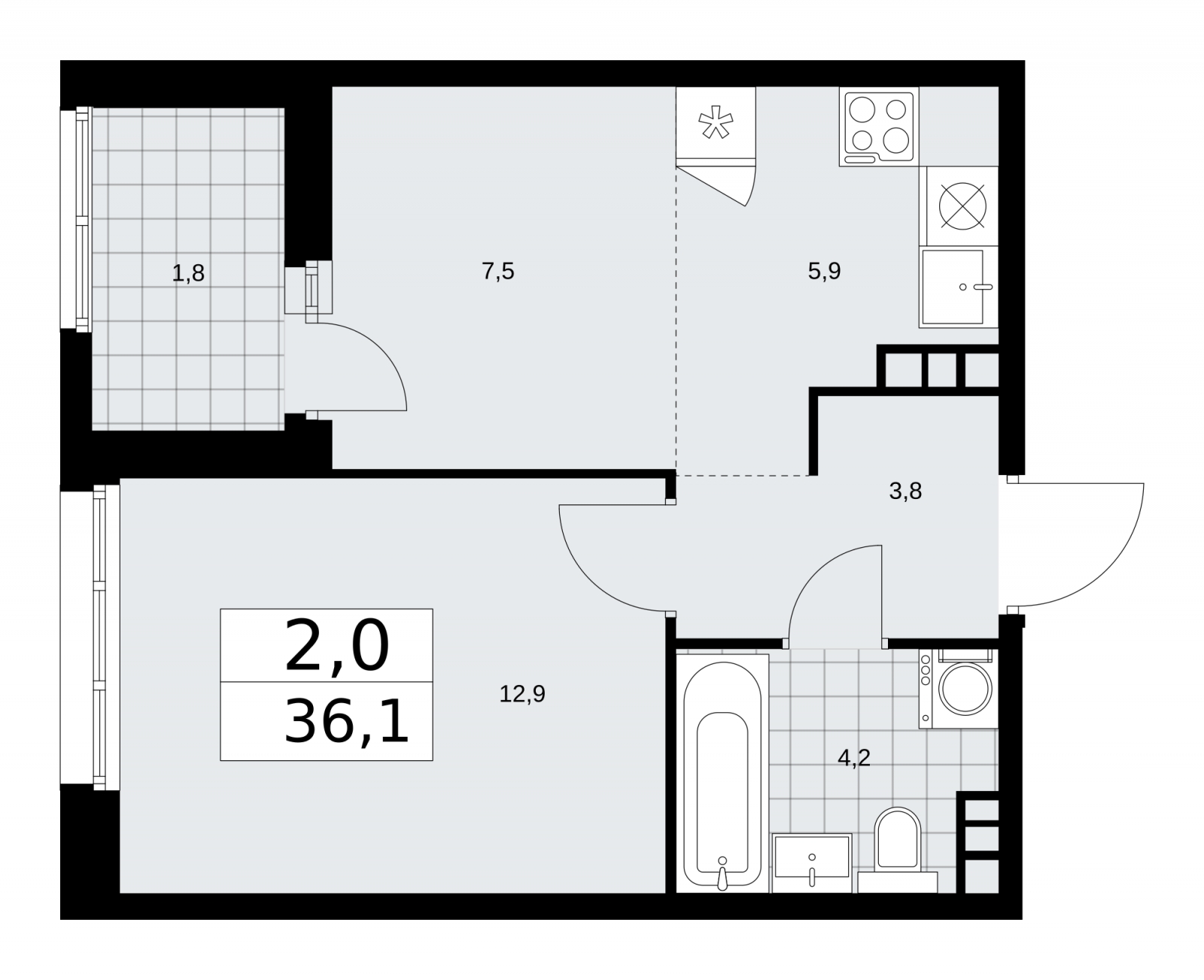 1-комнатная квартира с отделкой в ЖК Айвазовский City на 8 этаже в 7.2 секции. Сдача в 3 кв. 2026 г.