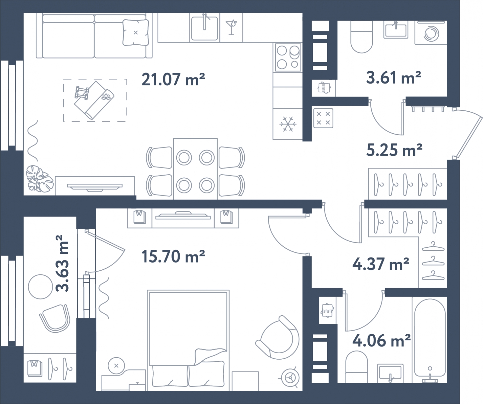 2-комнатная квартира в ЖК TERLE PARK на 7 этаже в 3 секции. Сдача в 4 кв. 2025 г.