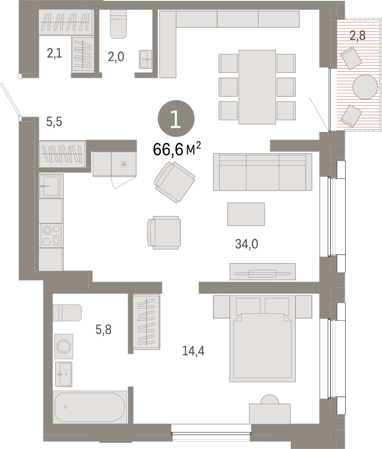 2-комнатная квартира в ЖК Небо на 3 этаже в 1 секции. Сдача в 2 кв. 2025 г.