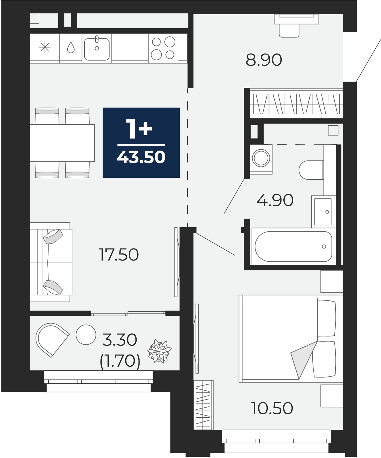 1-комнатная квартира с отделкой в ЖК Айвазовский City на 2 этаже в 7.2 секции. Сдача в 3 кв. 2026 г.