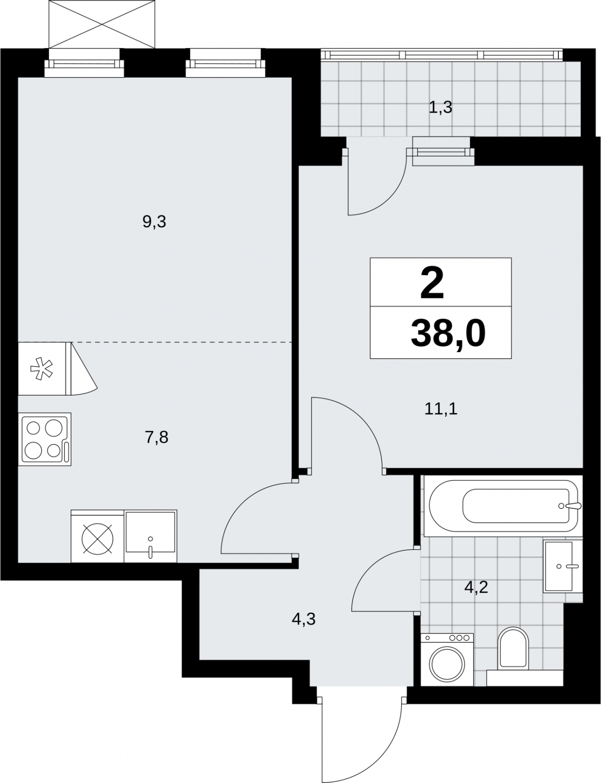 3-комнатная квартира в ЖК КутузовGRAD 2 на 4 этаже в 1 секции. Сдача в 3 кв. 2022 г.