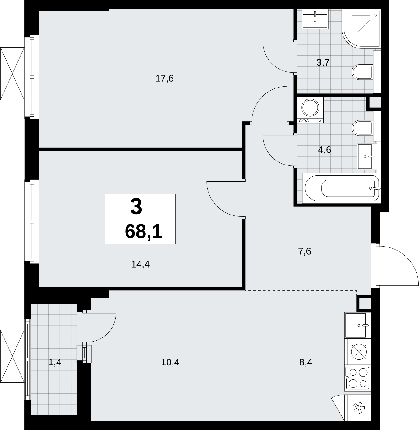 4-комнатная квартира в ЖК КутузовGRAD 2 на 8 этаже в 1 секции. Сдача в 3 кв. 2022 г.