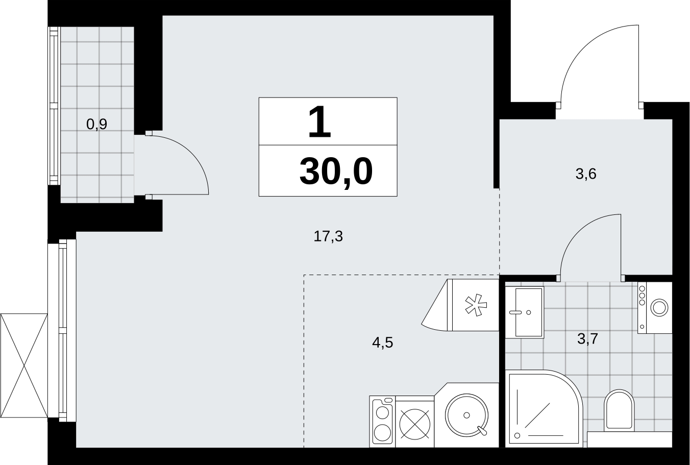 1-комнатная квартира (Студия) в ЖК КутузовGRAD 2 на 19 этаже в 2 секции. Сдача в 3 кв. 2022 г.