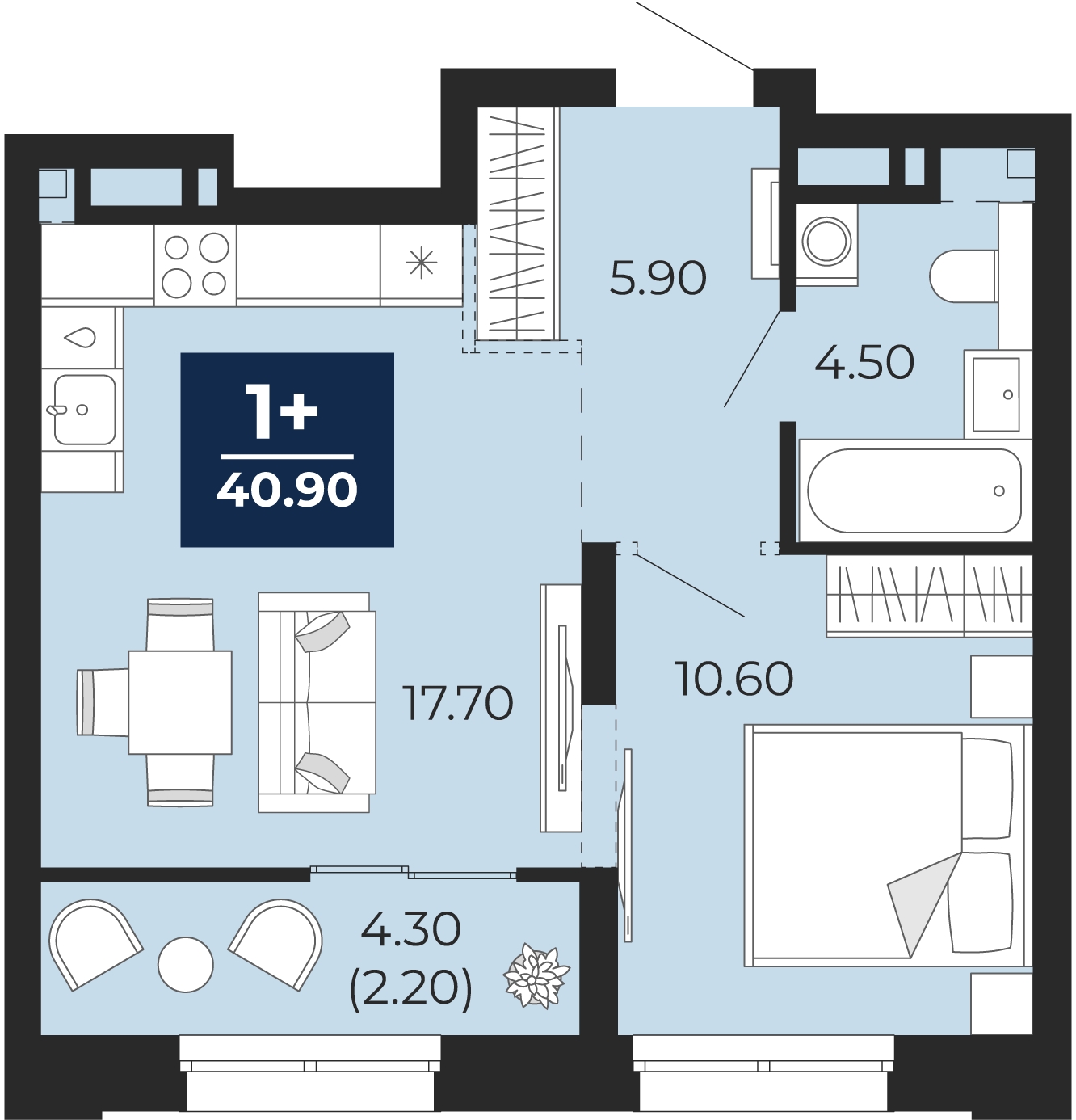1-комнатная квартира (Студия) с отделкой в ЖК Айвазовский City на 3 этаже в 7.3 секции. Сдача в 3 кв. 2026 г.