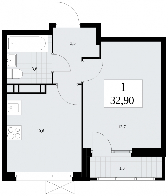 1-комнатная квартира (Студия) с отделкой в ЖК Лучи на 9 этаже в 1 секции. Сдача в 3 кв. 2024 г.