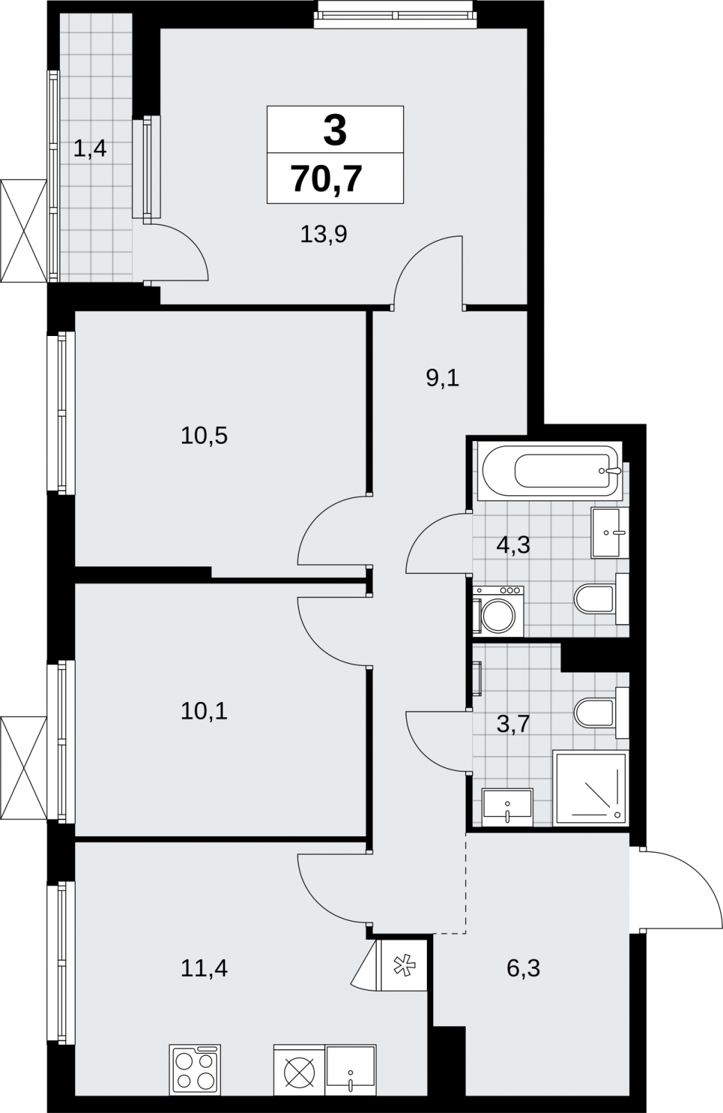 2-комнатная квартира с отделкой в ЖК Айвазовский City на 13 этаже в 7.1 секции. Сдача в 3 кв. 2026 г.