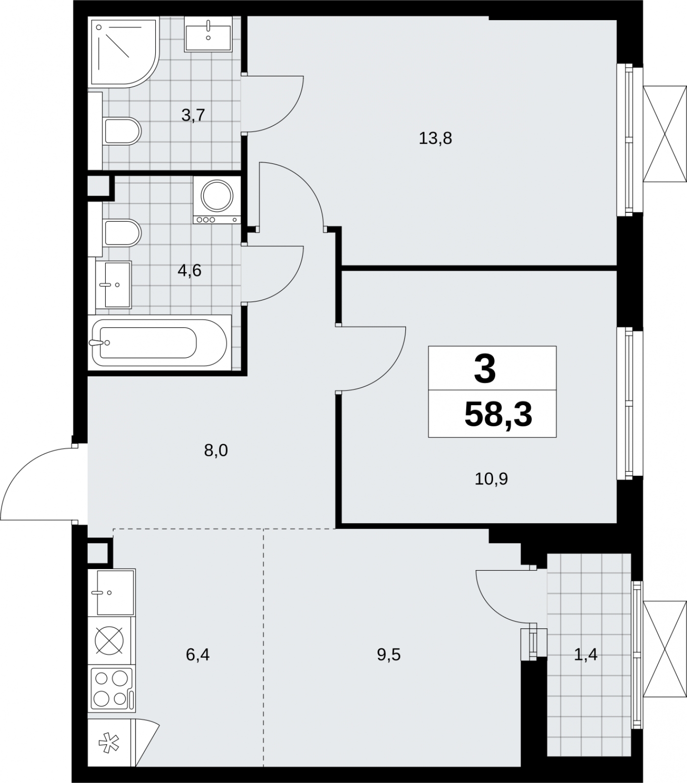 4-комнатная квартира в ЖК West Garden на 2 этаже в 1 секции. Сдача в 2 кв. 2023 г.