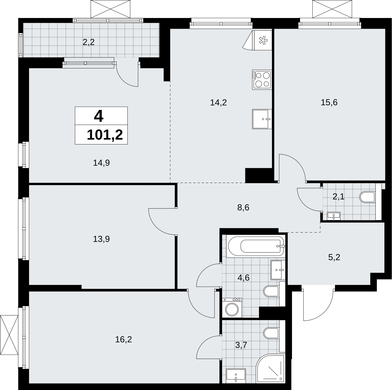 4-комнатная квартира с отделкой в ЖК West Garden на 10 этаже в 1 секции. Сдача в 2 кв. 2023 г.