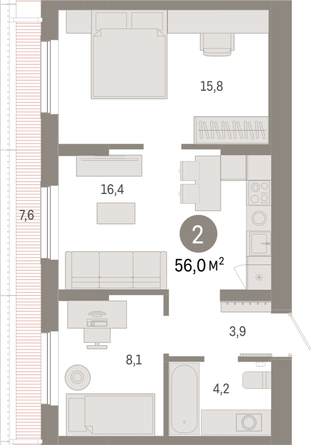 3-комнатная квартира в ЖК Бунинские кварталы на 2 этаже в 1 секции. Сдача в 4 кв. 2025 г.