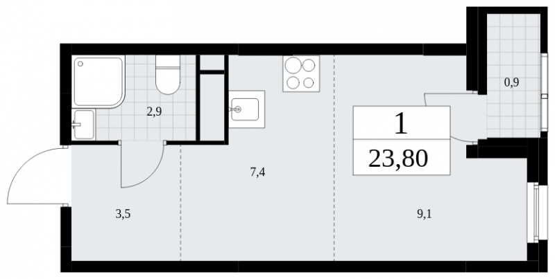 1-комнатная квартира (Студия) с отделкой в ЖК Лучи на 3 этаже в 1 секции. Сдача в 3 кв. 2024 г.
