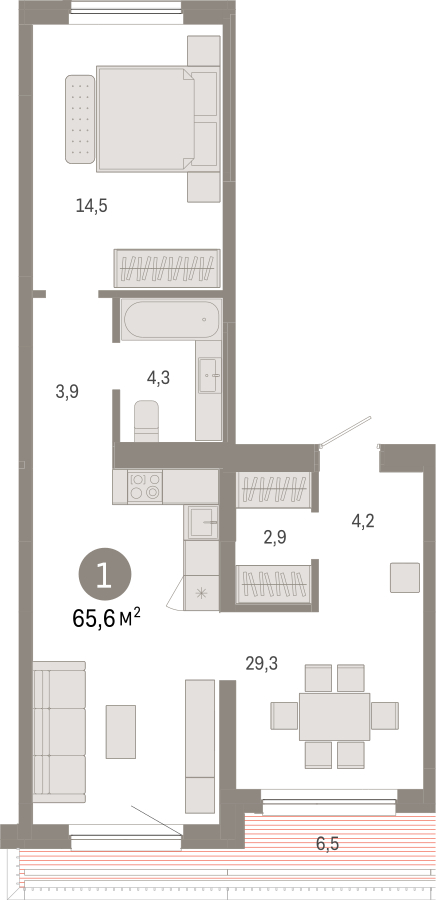 1-комнатная квартира в ЖК Небо на 1 этаже в 1 секции. Сдача в 2 кв. 2025 г.