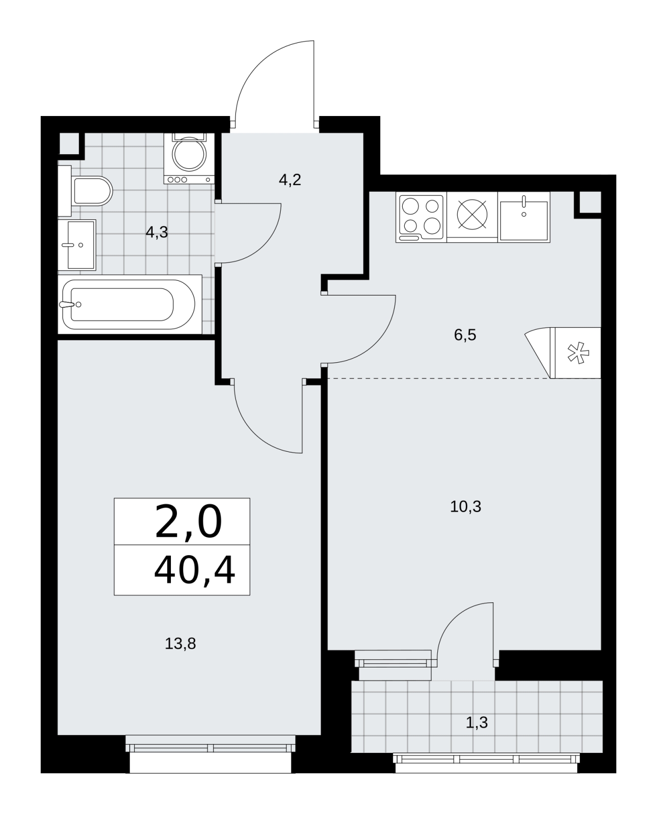 1-комнатная квартира с отделкой в Велнес-квартал Никольский на 3 этаже в 3 секции. Сдача в 4 кв. 2024 г.