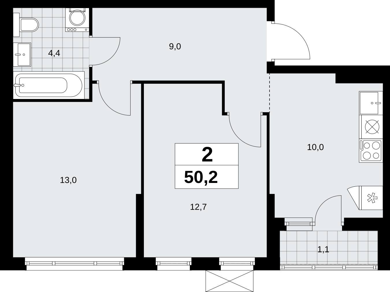 2-комнатная квартира с отделкой в ЖК Айвазовский City на 2 этаже в 5 секции. Дом сдан.