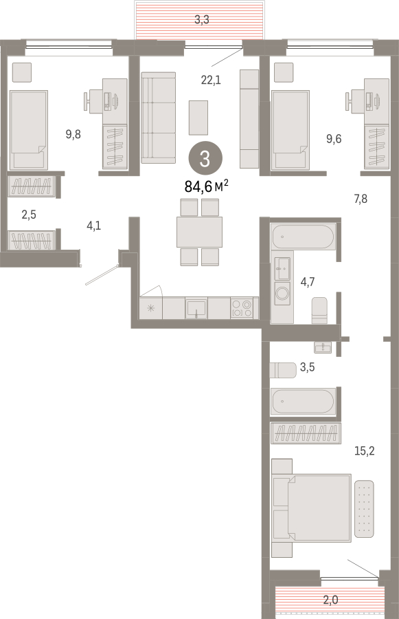 1-комнатная квартира в ЖК URAL на 15 этаже в 1 секции. Сдача в 4 кв. 2024 г.