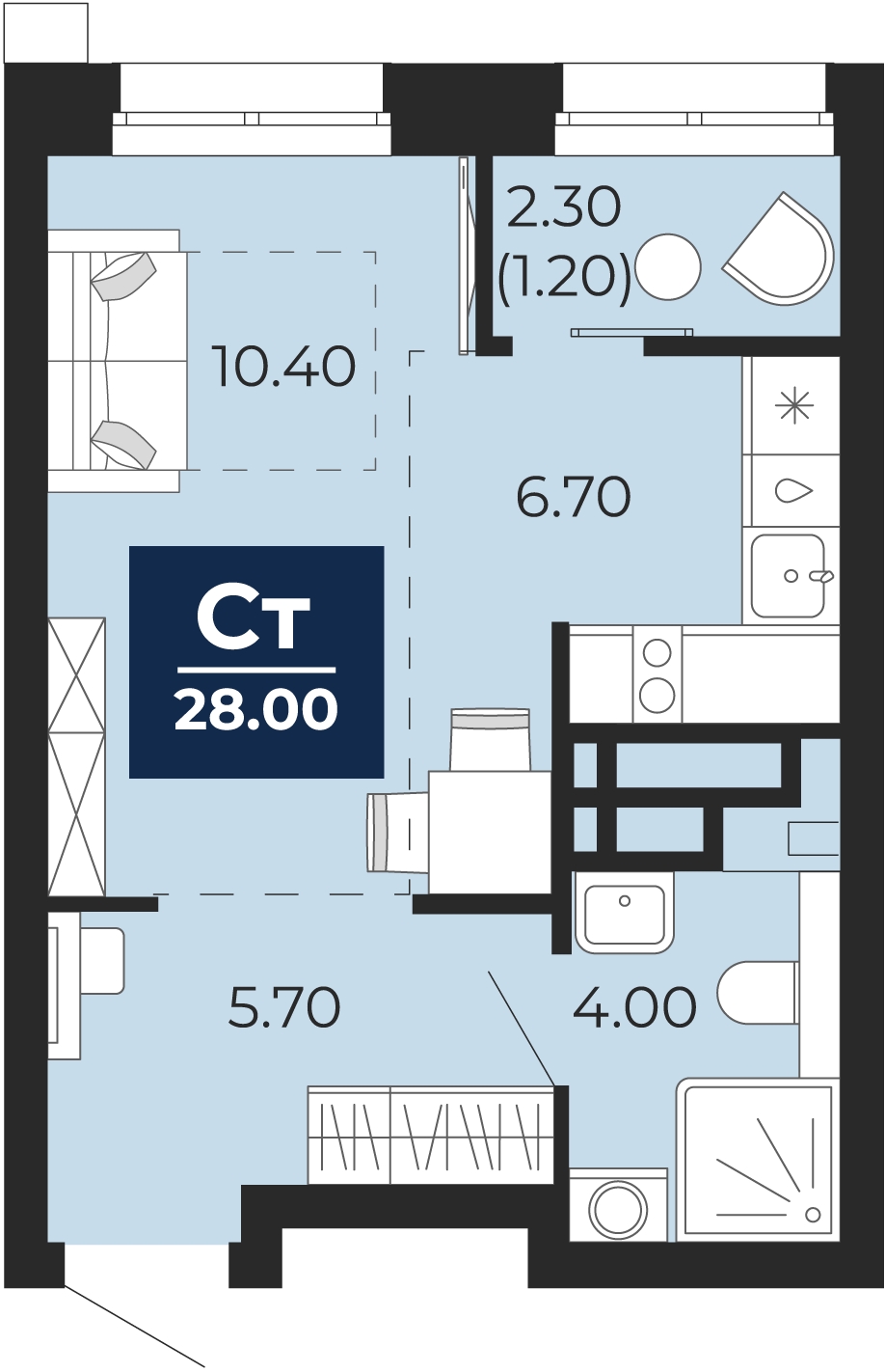 2-комнатная квартира в ЖК Бунинские кварталы на 14 этаже в 6 секции. Сдача в 2 кв. 2026 г.