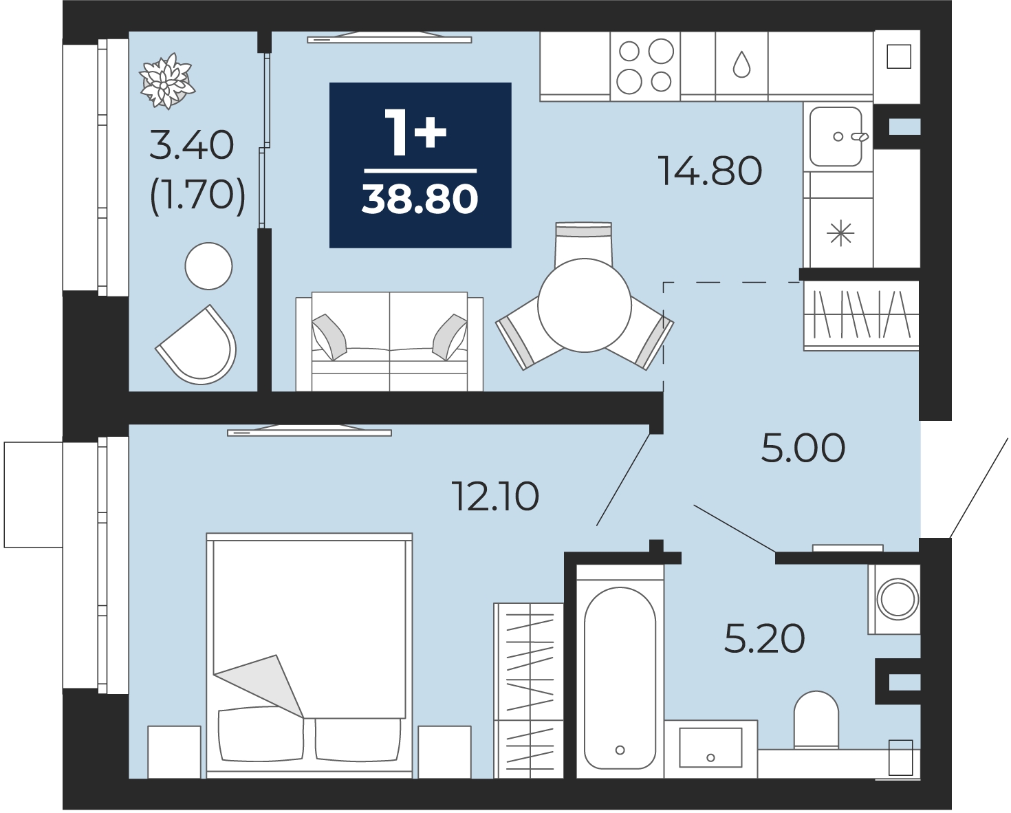 2-комнатная квартира с отделкой в Велнес-квартал Никольский на 4 этаже в 4 секции. Сдача в 4 кв. 2024 г.