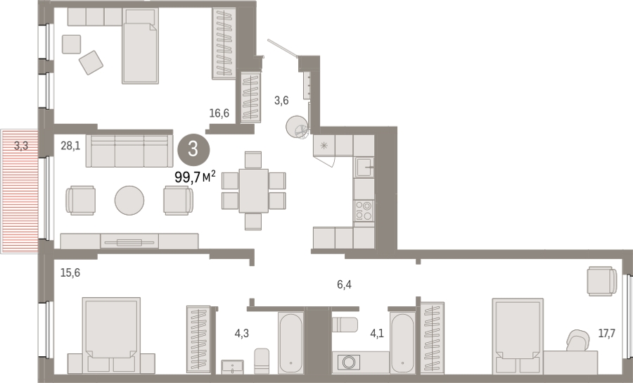 2-комнатная квартира с отделкой в ЖК Айвазовский City на 6 этаже в 7.3 секции. Сдача в 3 кв. 2026 г.